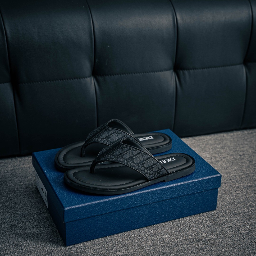 디올 Dior Alias 송아지 가죽 라운드 토우 플랫 슬리퍼 남성용 베이지 샌들